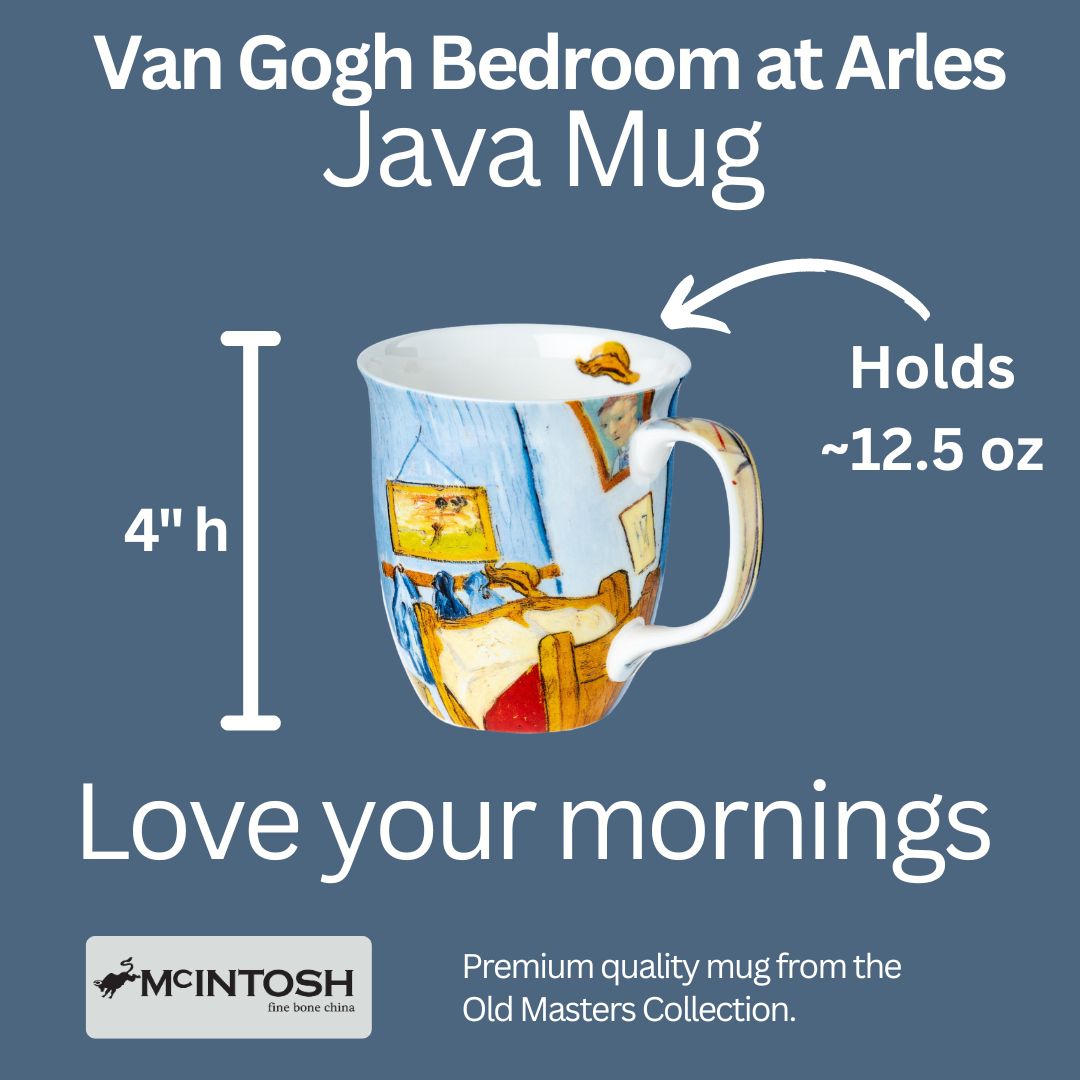 Van Gogh Bedroom at Arles Java Mug size guide in fine bone china, 375 ml (12.5 oz) capacity, 4 in height