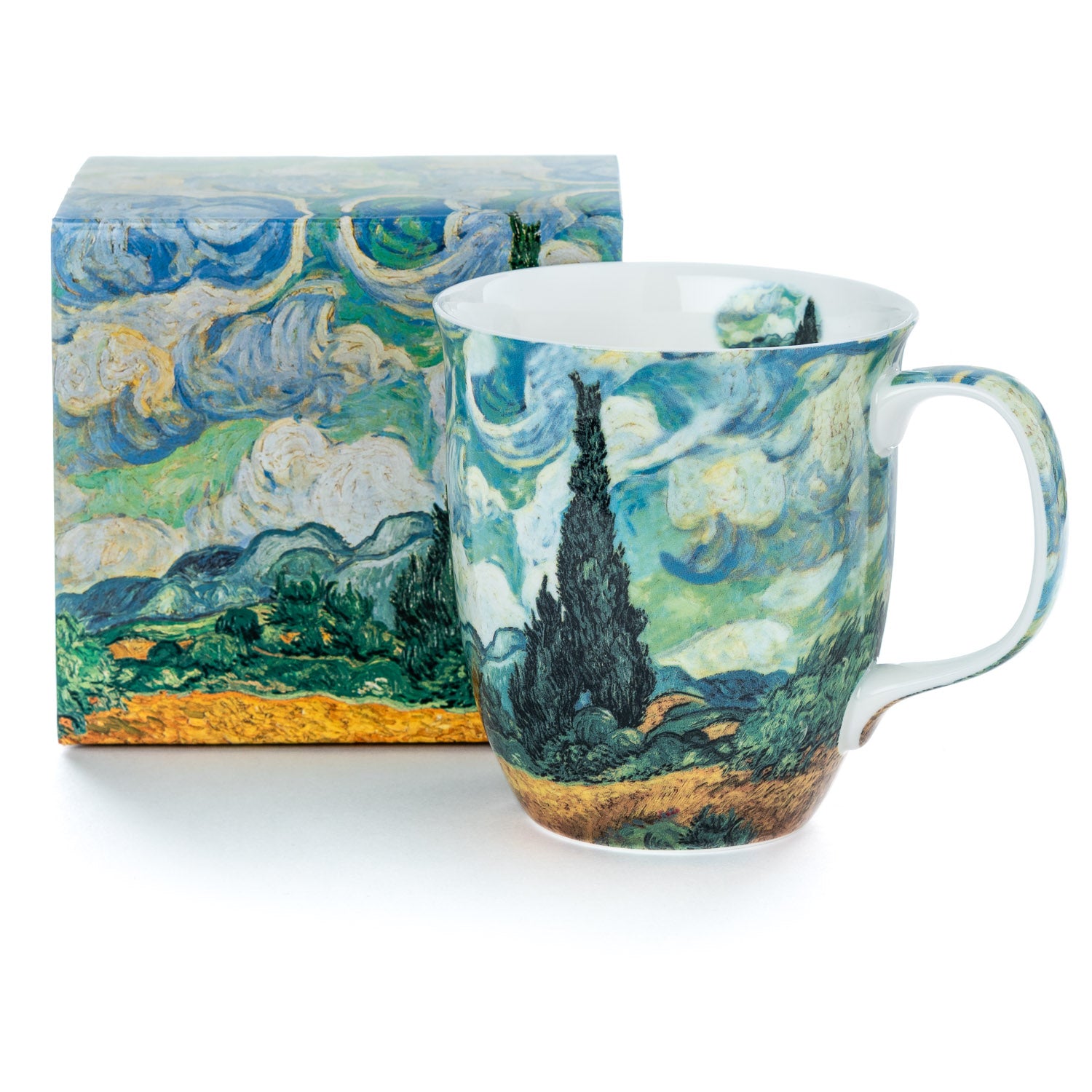 Van Gogh Wheatfields with Cypresses Java Mug with matching gift box, fine bone china