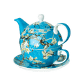 Vincent van Gogh Almond Blossom tea for one set with teapot cup and saucer, fine bone china, front view