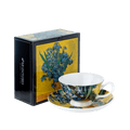 Irises Vincent van Gogh teacup and saucer fine bone china six oz tea cup set, front view