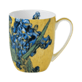 Irises by Vincent Van Gogh Latte mug in fine bone china, 12.5 oz (375 ml), front view, handle right