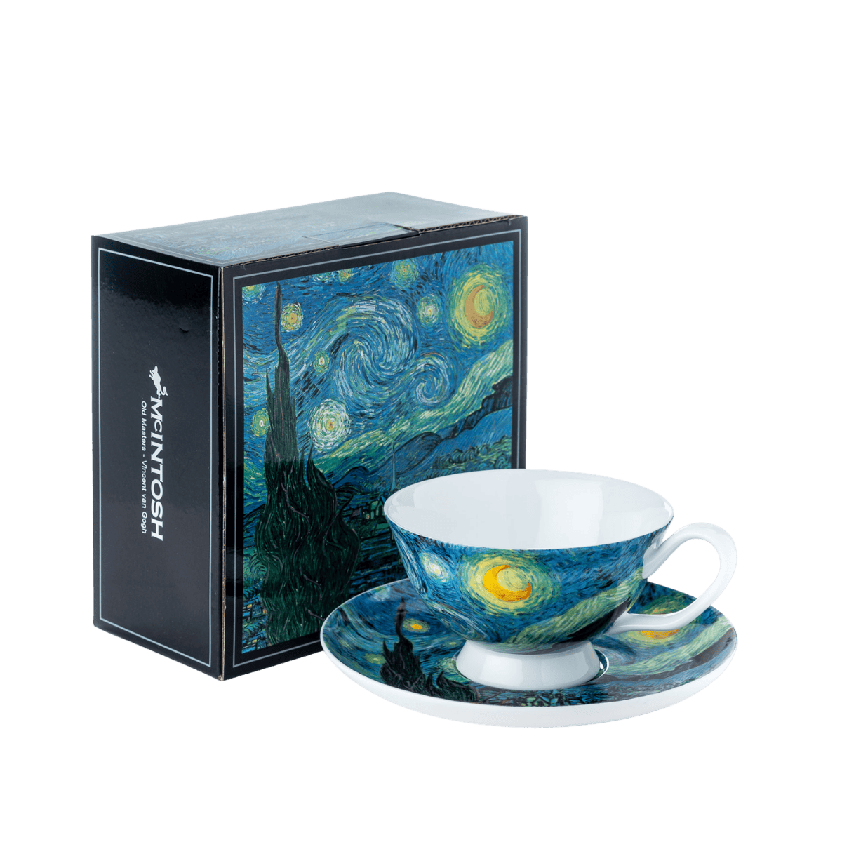 Starry Night Vincent van Gogh teacup and saucer fine bone china 6 oz tea cup set, front view