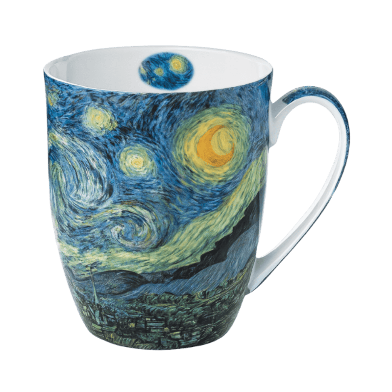 Starry Night by Vincent Van Gogh Latte mug in fine bone china, 12.5 oz (375 ml), front view, handle right