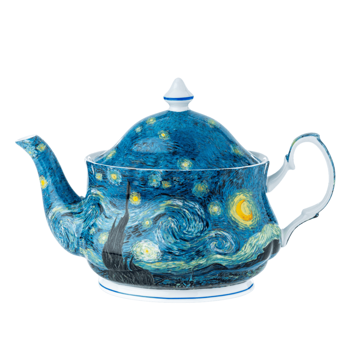 Vincent van Gogh Starry Night six cup fine bone china teapot with lid, front view, white background