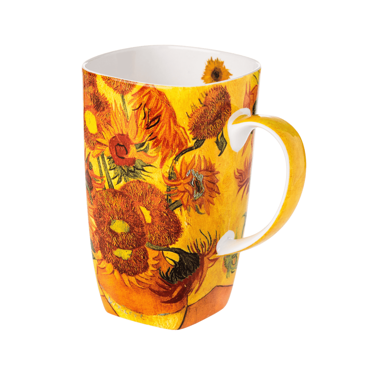Sunflowers Van Gogh Grande mug fine bone china 19.6 oz featuring famous sunflower painting, front view handle right
