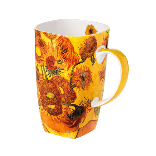 Sunflowers Van Gogh Grande mug fine bone china 19.6 oz featuring famous sunflower painting, front view handle right
