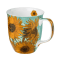 Vincent van Gogh Sunflowers mug, fine bone china coffee mug featuring the famous painting, front view handle right
