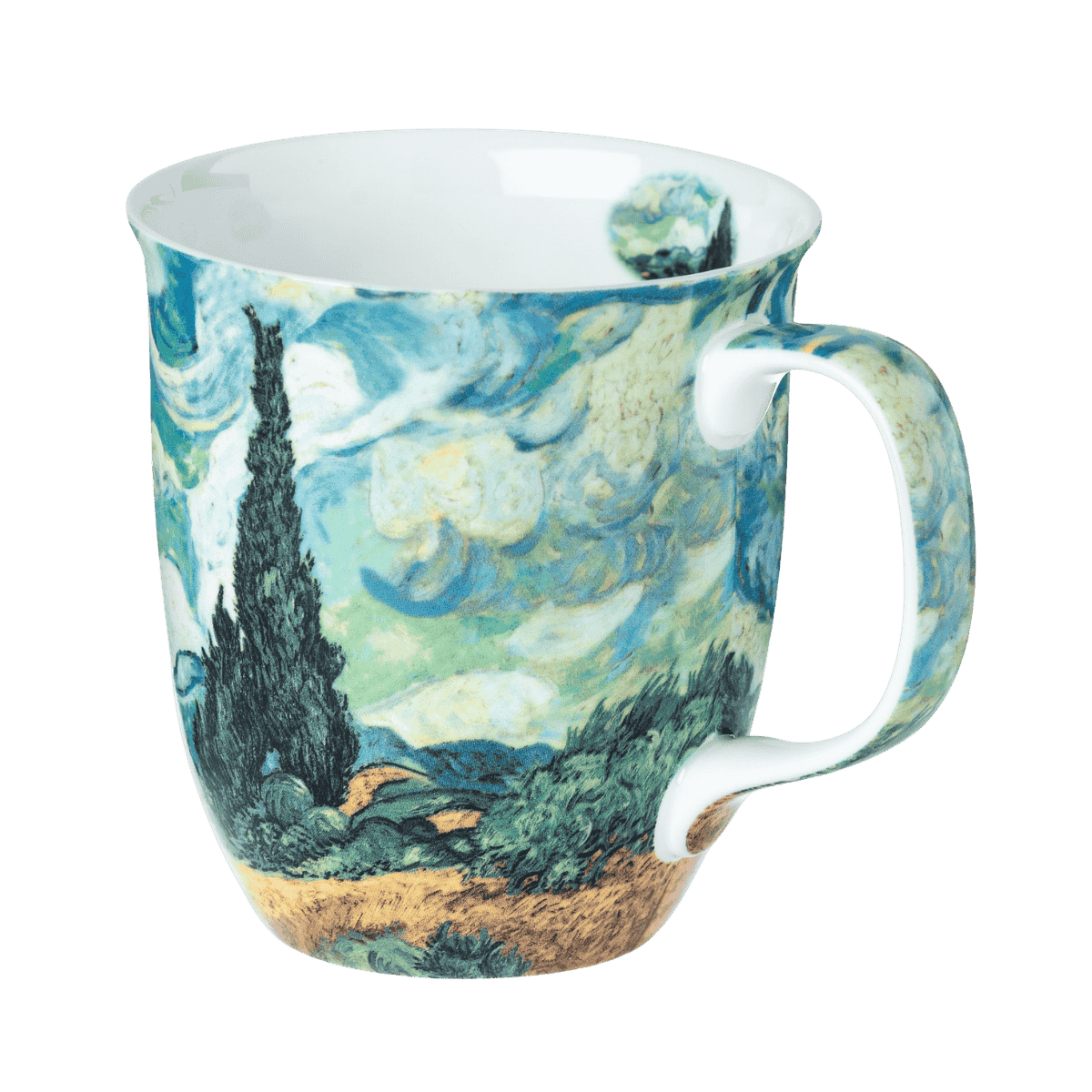 Vincent van Gogh Wheatfield with Cypresses Java mug, 12.5 oz (375 ml) fine bone china mug, front view handle right