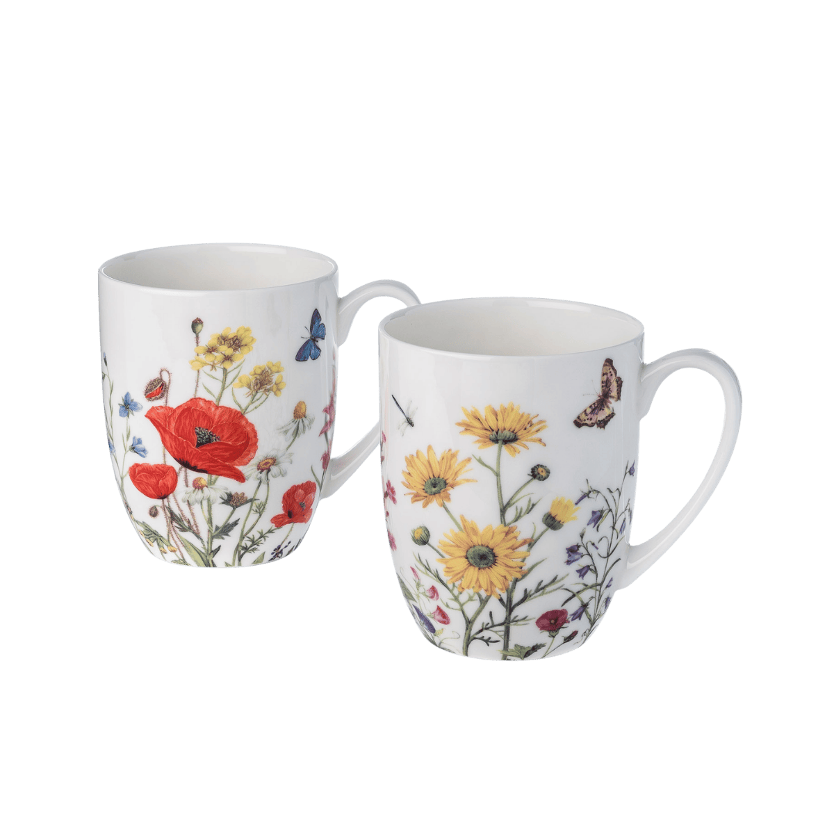 Wildflowers mug pair fine bone china 12.5 oz (375 ml) McIntosh Mugs front view, handle right