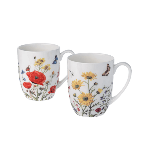 Wildflowers mug pair fine bone china 12.5 oz (375 ml) McIntosh Mugs front view, handle right