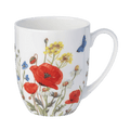 Wildflowers Red latte mug red poppies daisies butterflies fine bone china 12.5 oz (375 ml) McIntosh Mugs front view, handle right