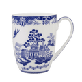 Willow Blue latte mug blue and white chinoiserie pagoda landscape fine bone china 12.5 oz (375 ml) McIntosh Mugs front view, handle right