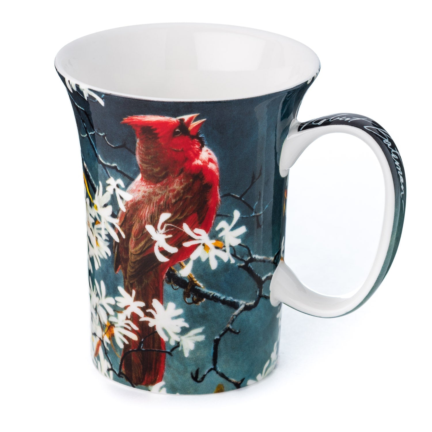 Robert Bateman Spring Cardinal mug, 11 oz (325 ml) fine bone china mug, front view, handle right