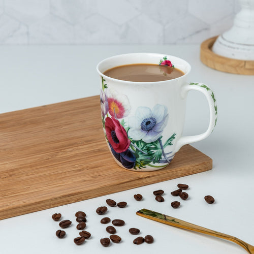 Botanical Flowers Anemone Java Mug lifestyle image styled countertop with coffee
