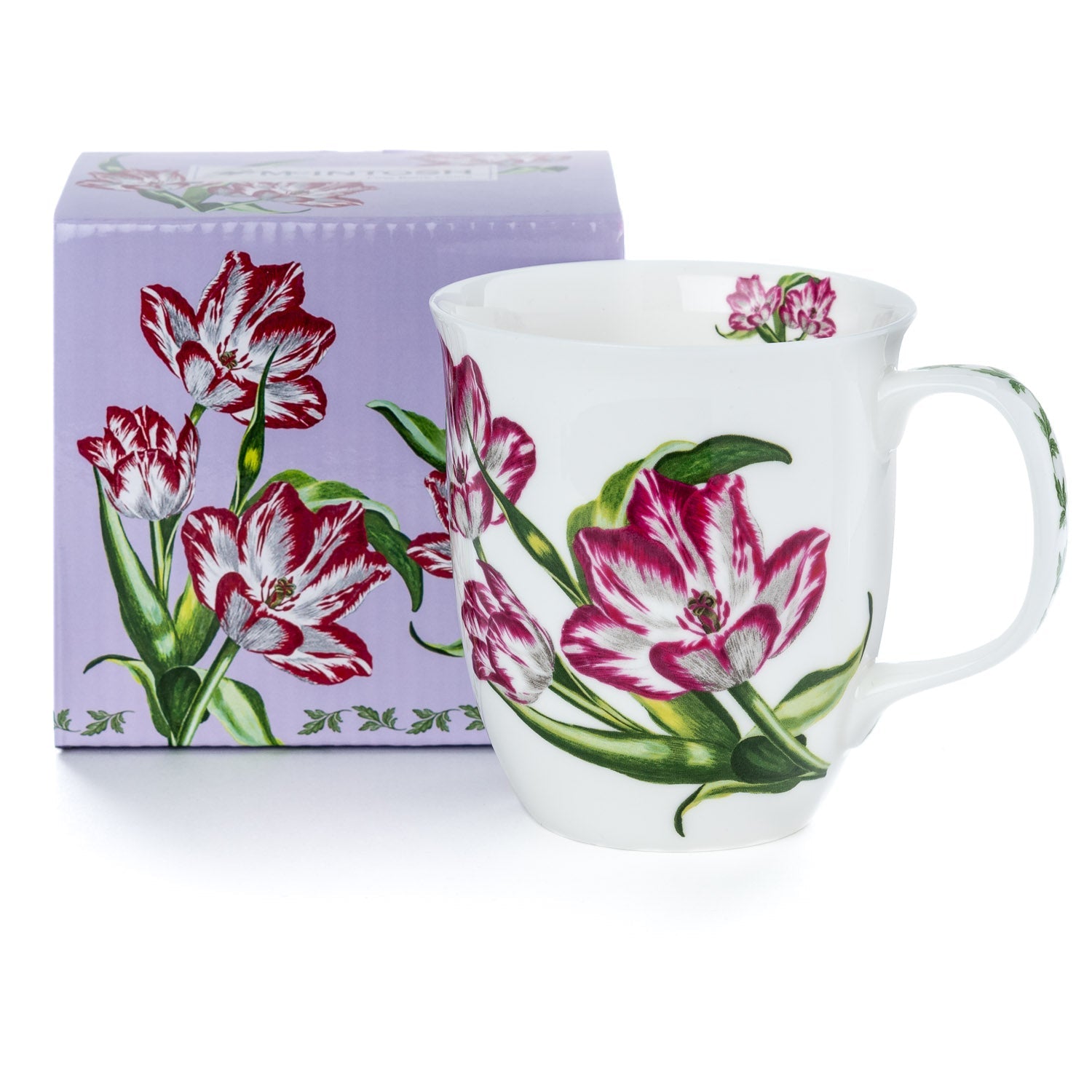Botanical Flowers Tulips Java Mug with matching gift box, fine bone china