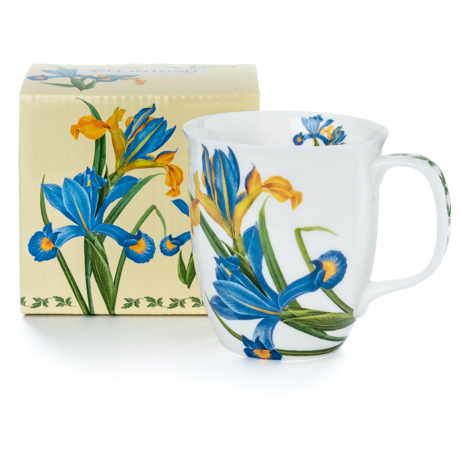 Botanical Flowers Garden Iris Java Mug with matching gift box, fine bone china