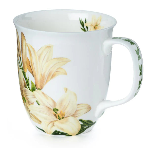 Lily Java Mug in fine bone china, front view, handle right