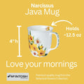 Narcissus Java Mug size guide in fine bone china, 375 ml (12.5 oz) capacity, 4 in height