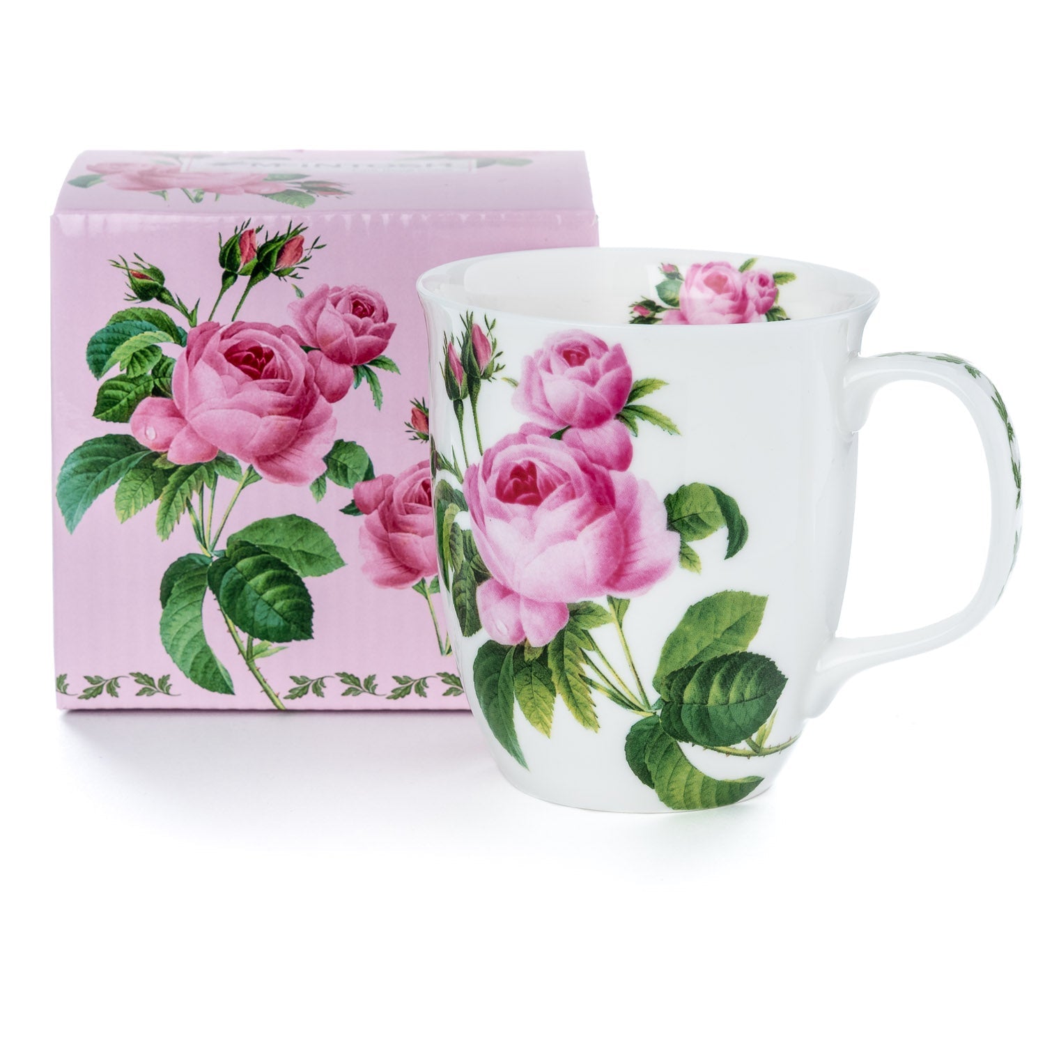 Botanical Flowers Pink Rose Java Mug with matching gift box, fine bone china