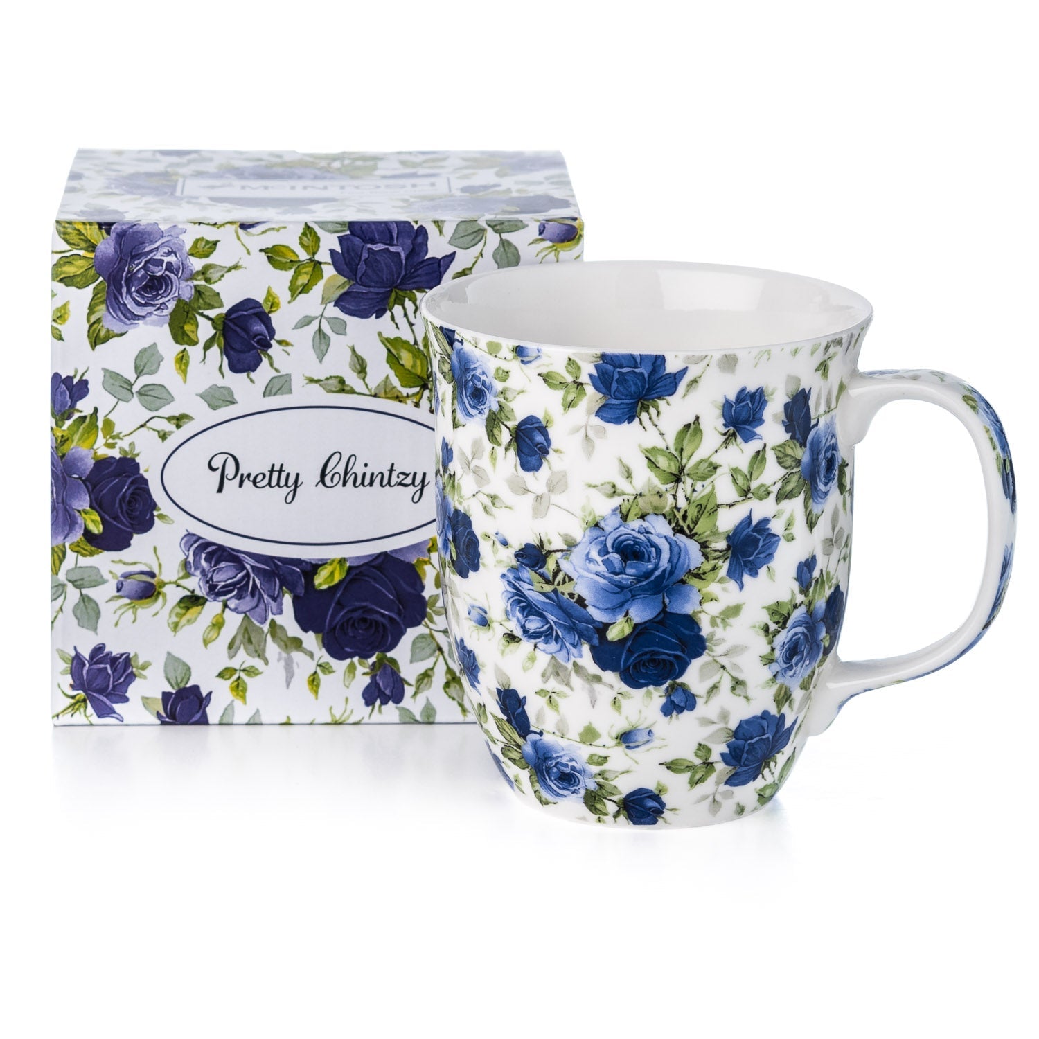 Chintz Dark Blue Roses Java Mug with matching gift box, fine bone china