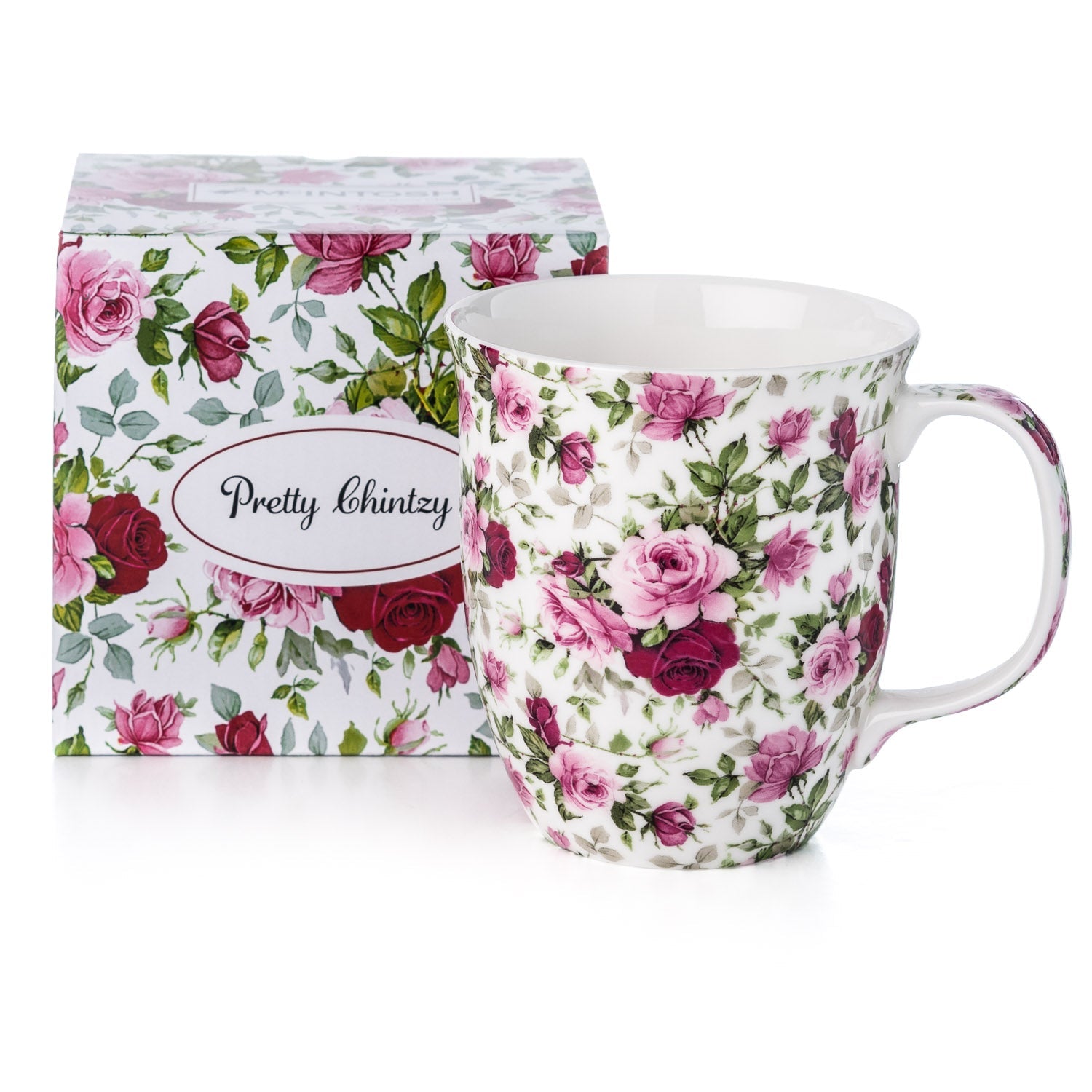 Chintz Red & Pink Roses Java Mug with matching gift box, fine bone china