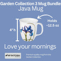 Blue Iris Java Mug size guide in fine bone china, 375 ml (12.5 oz) capacity, 4 in height