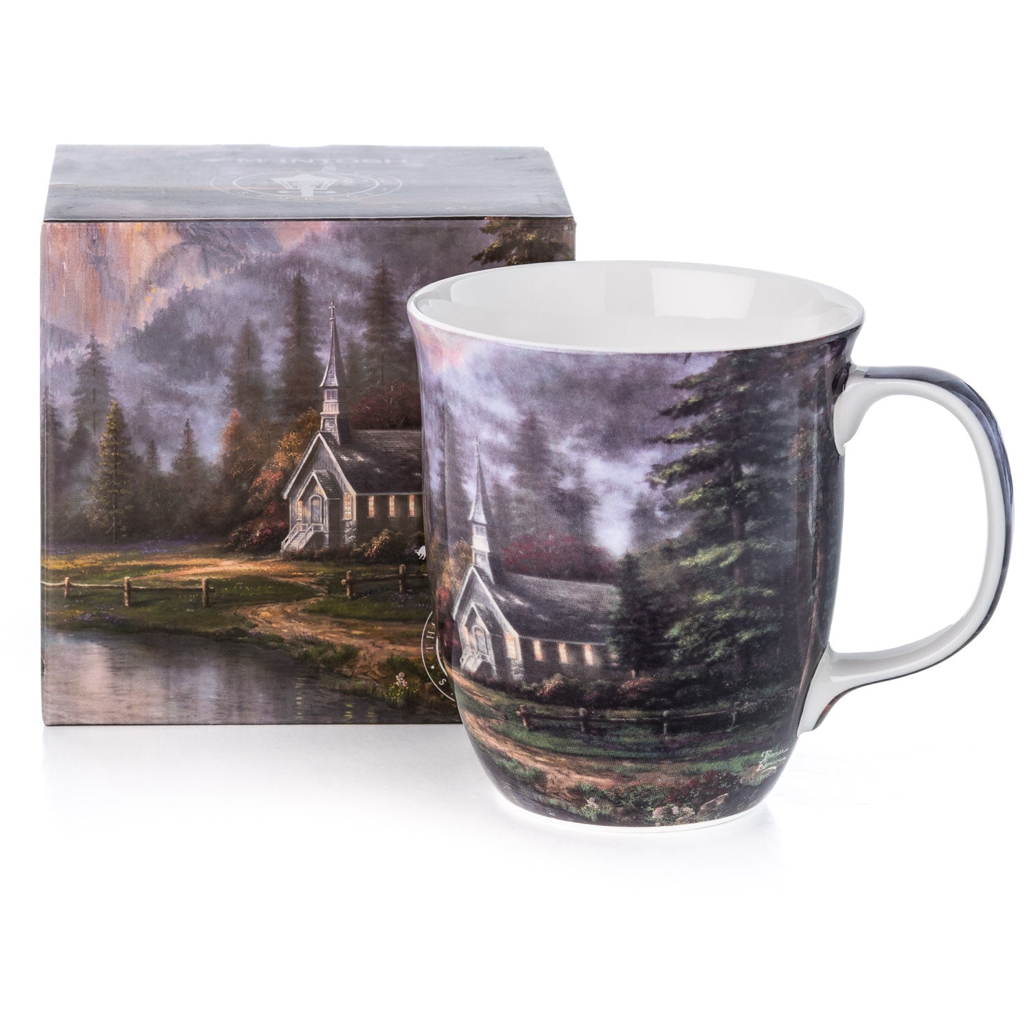 Kinkade Valley Chapel Java Mug with matching gift box, fine bone china