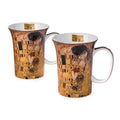 Gustav Klimt The Kiss mug set of two, 11 oz (325 ml) fine bone china mugs with gold art design, white background