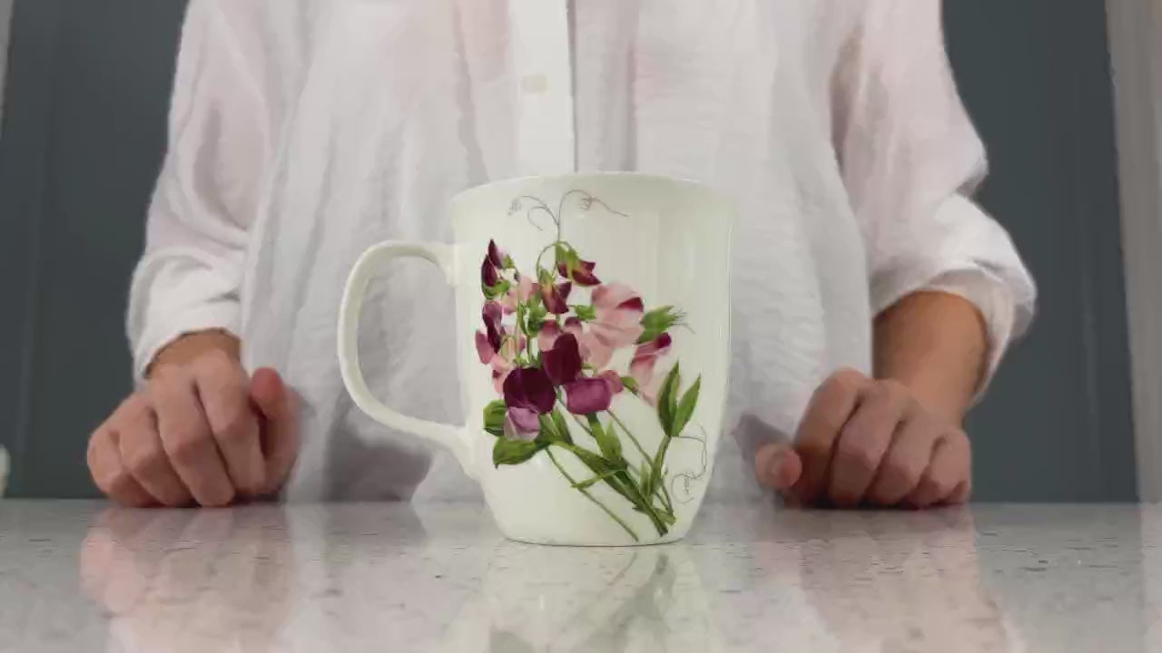 Botanical Flowers Pink Sweet Pea Java Mug product video preview