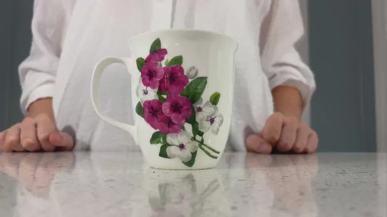 Botanical Flowers Garden Phlox Java Mug in fine bone china, product video preview