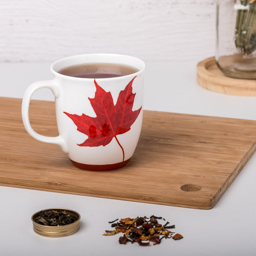 Canada Java Mug, lifestyle image styled on a countertop with tea