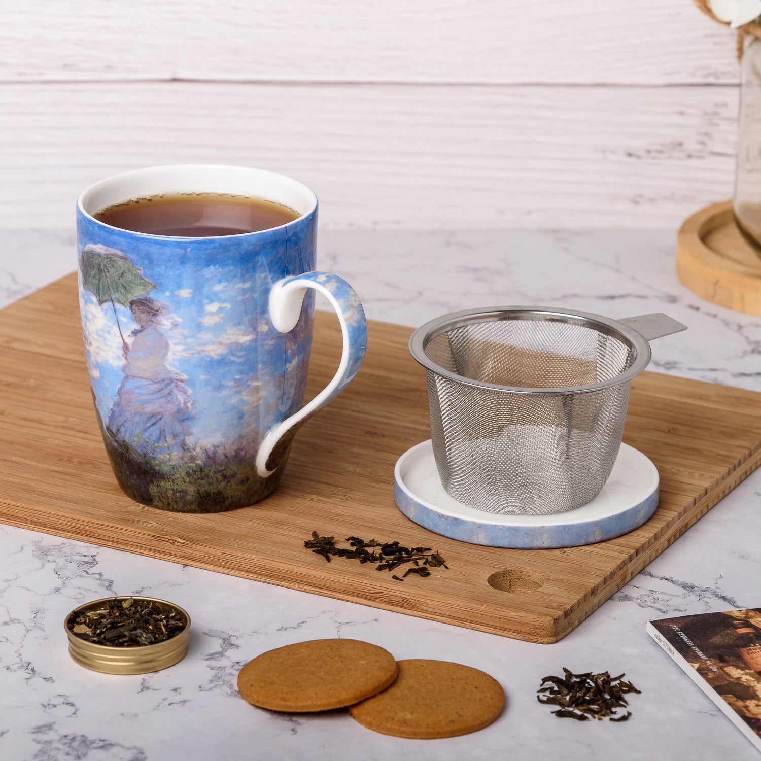 La Femme à l'ombrelle Monet tasse à thé avec infuseur et couvercle