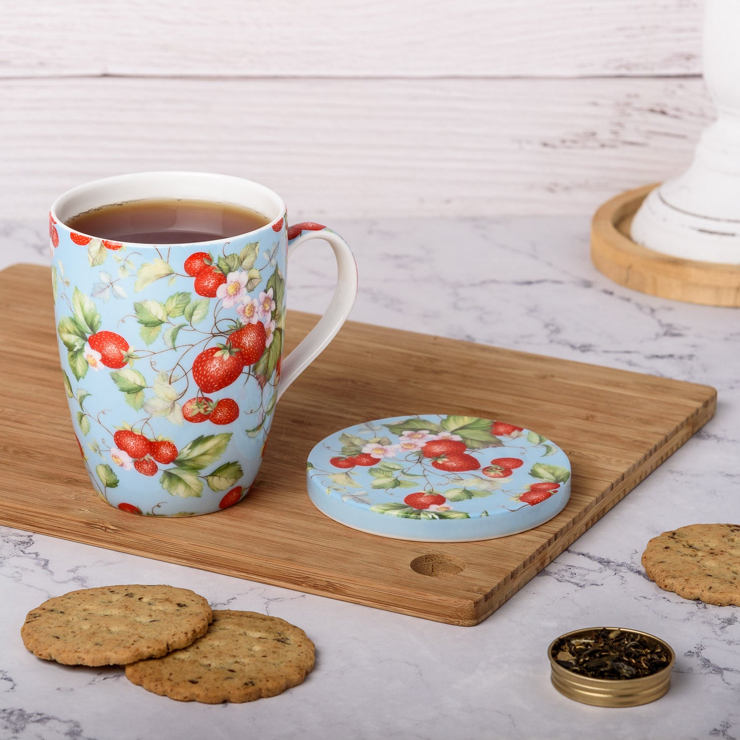 Fraises pour toujours tasse à thé avec infuseur et couvercle